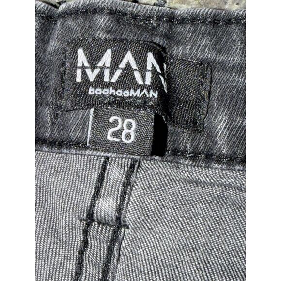 boohooMAN Distressed Skinny Jeans Black Bandana Patchwork Size 28 X 30 - Picture 4 of 6